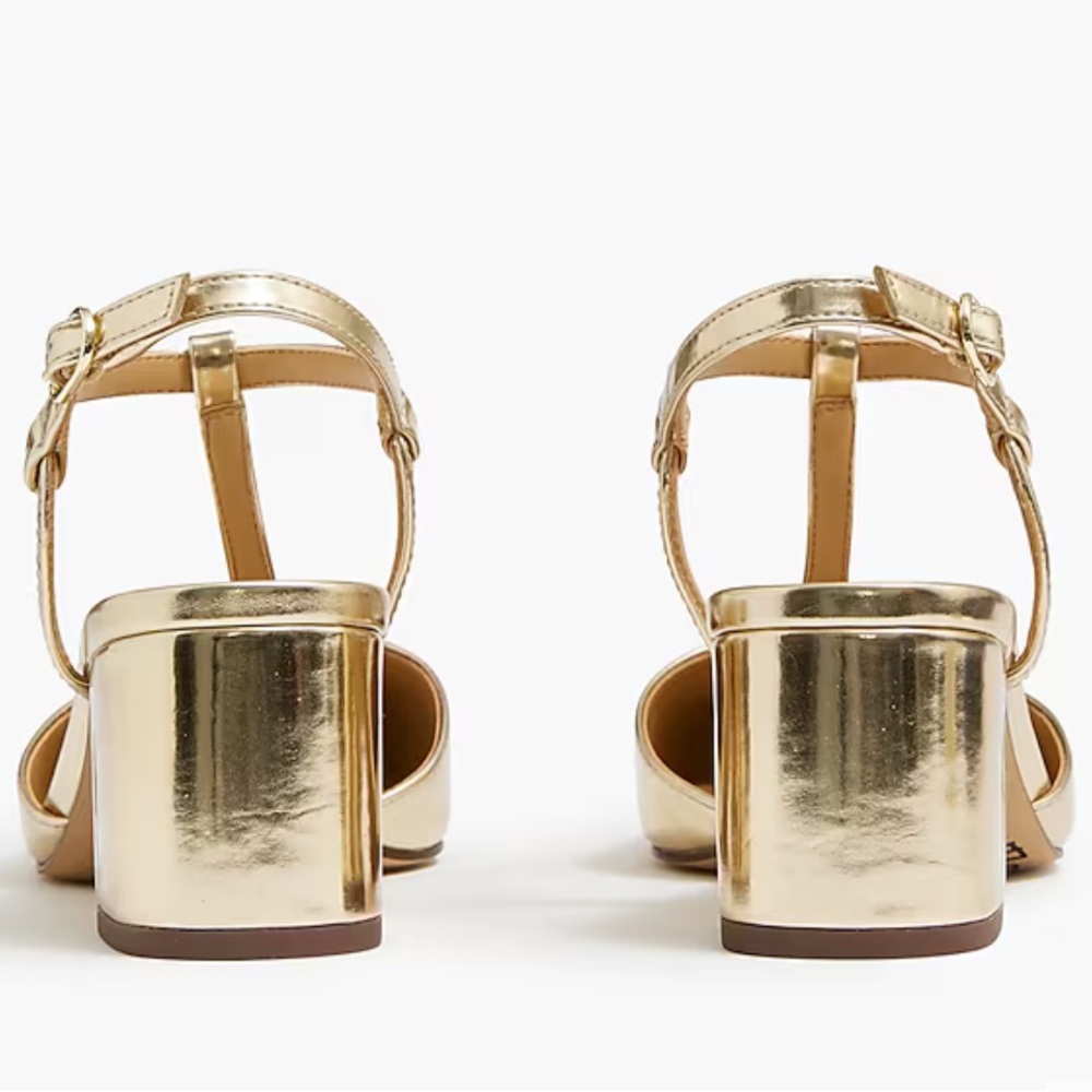 Shoe J Crew Ankle T- Strap Heel Gold NIB NEW size 8 1/2 - Picture 3 of 17